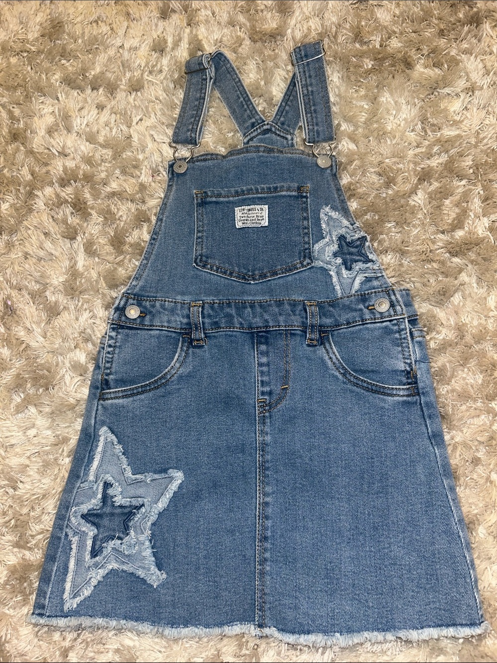 Levi Strauss Denim Blue Star Appliqué Kids Overall Dress